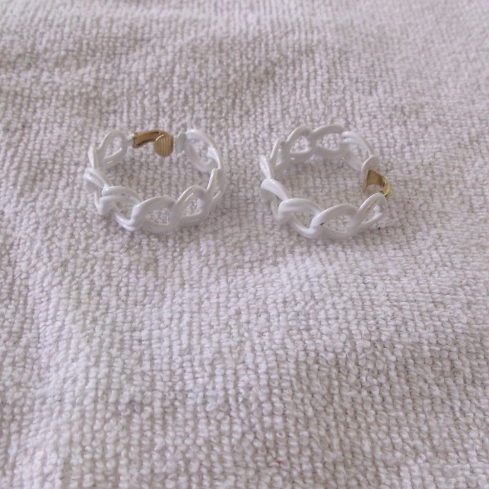L. H. Segal California clip earrings gold tone white braid hoops